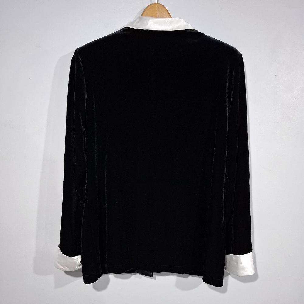 Ronni Nicole By Ouida Black Velvet Button Down Shirt with White Accents Petite L - Picture 3 of 10